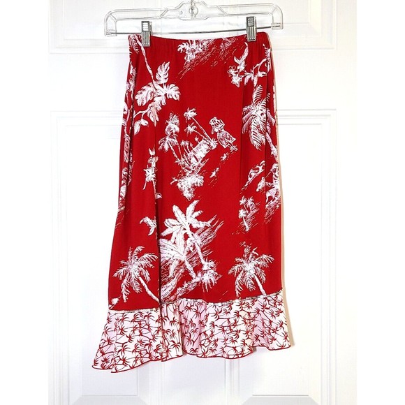 Faith Resort Wear Tropical Skirt Embellished Palm Trees Hula Girl Red White XS - Picture 1 of 9